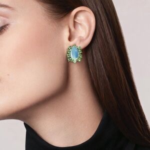 Elegant Aquamarine & Peridot Glass Earrings Bridal Wedding Something Blue